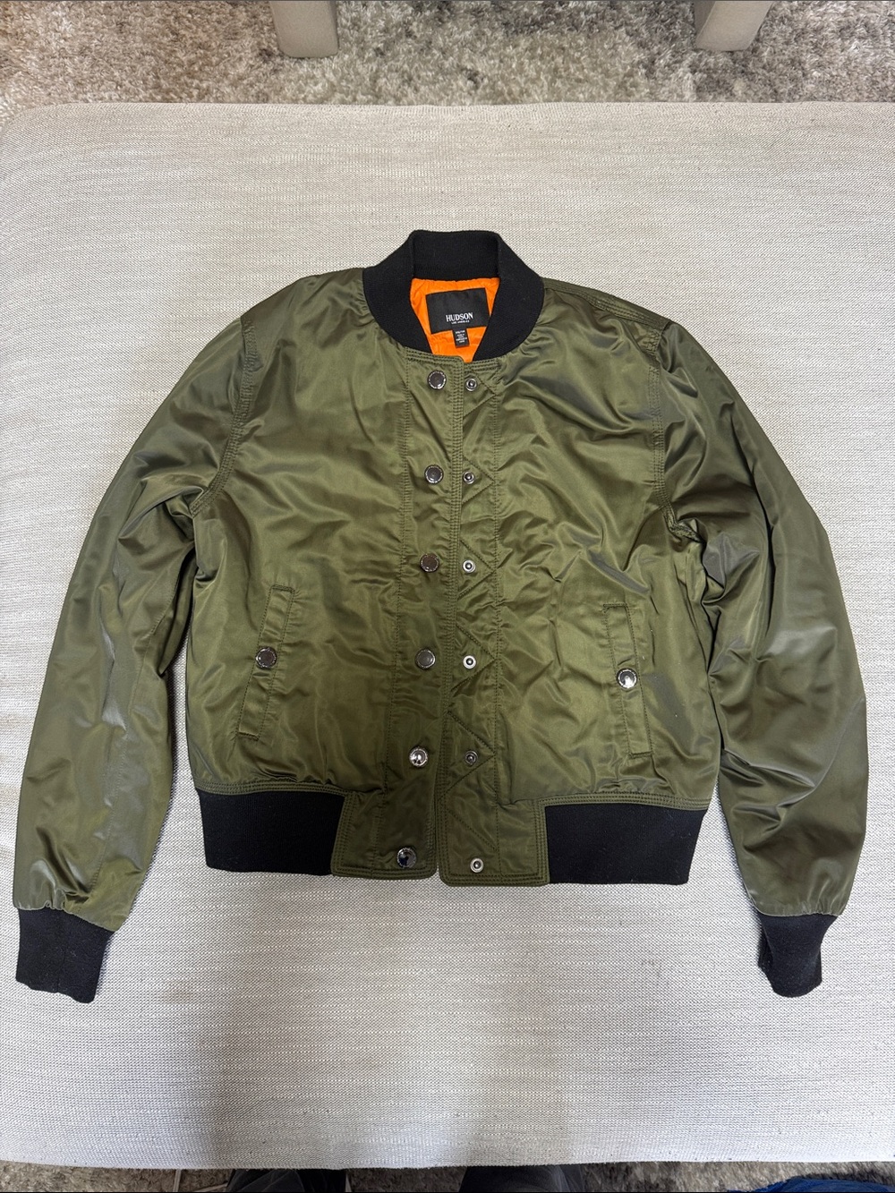 Hudson Jeans Olive Green Bomber with Orange Lining